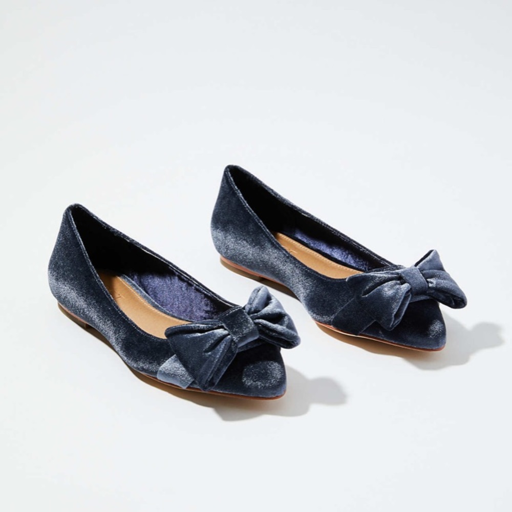 Loft Blue Velvet Bow Flats - Picture 1 of 8
